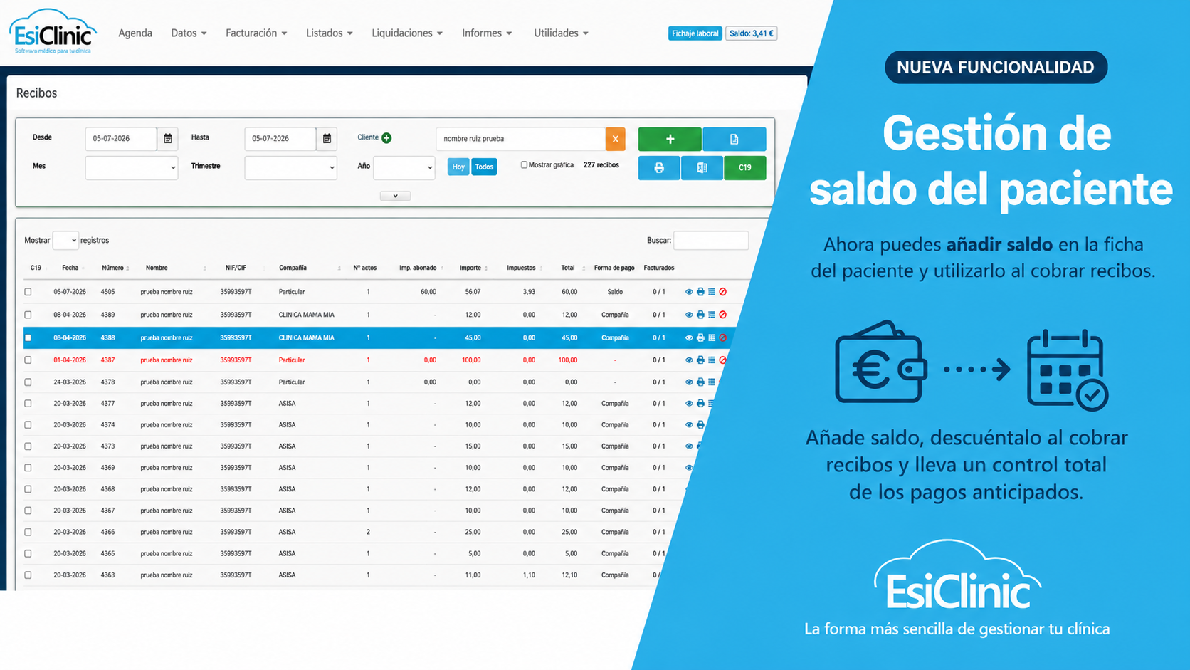 Nueva funcionalidad: gestión de saldo del paciente en esiclinic