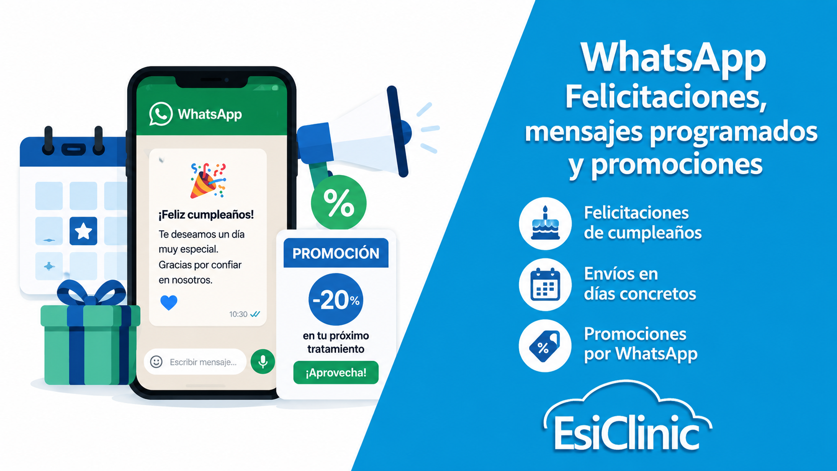 Nueva mejora en esiclinic: felicitaciones cumpleaños, comunicación y promociones por whatsapp
